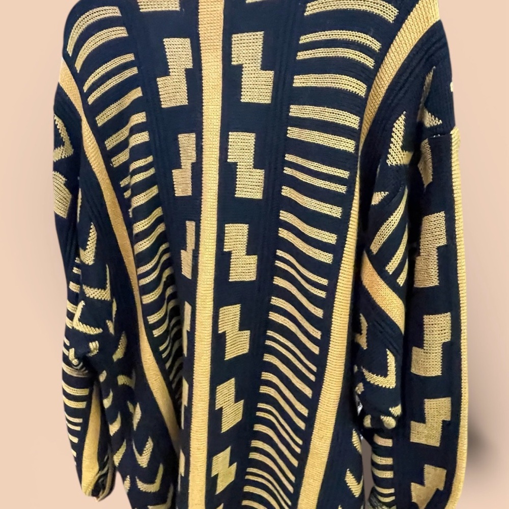 Vintage Y2K- DJ Davies Sweater Geometric Black and Gold Cardigan - Picture 2 of 3